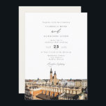 Watercolor Kraków Skyline Buildings Wedding Invitation<br><div class="desc">This wedding invitation features a watercolor painting of the main square Kraków Poland building skyline. Easily edit *most* wording to meet your event needs. Change the background colour and add your own photo to the backside if you like.</div>
