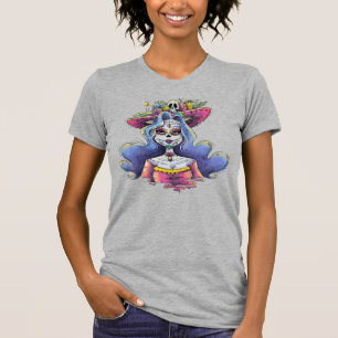 Watercolor La Catrina, blue hard T-Shirt
