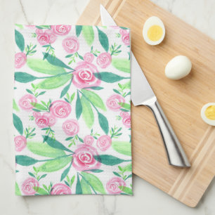Watercolor La Rosa Floral Pattern Kitchen Towel