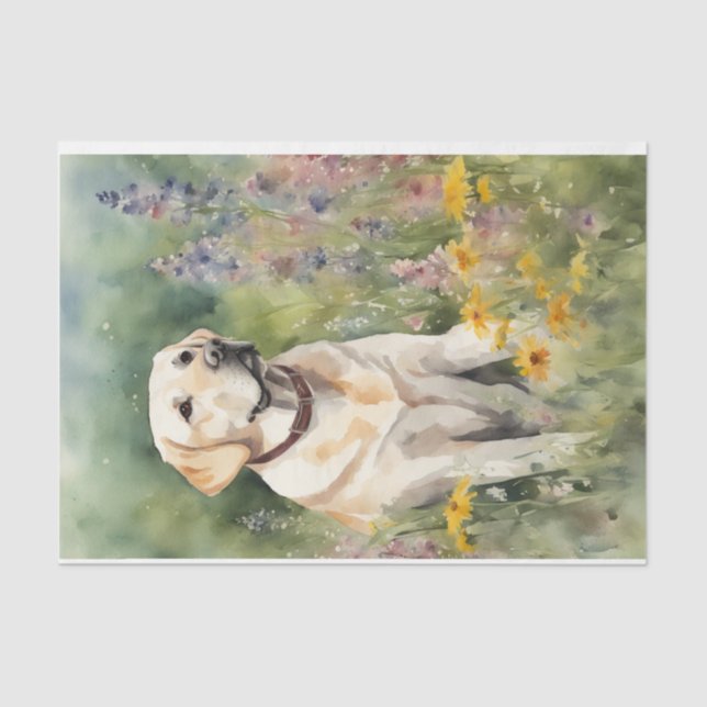Watercolor Labrador in Flowers Decoupage  Tissue Paper (Front)