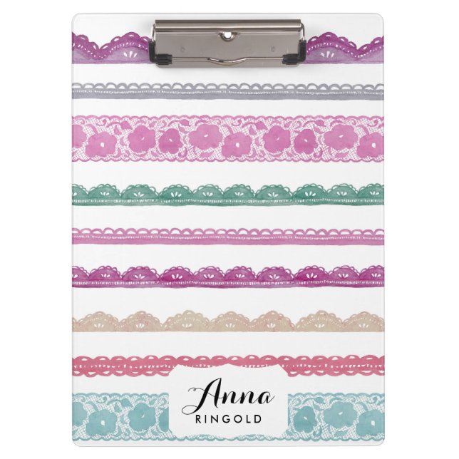 Watercolor Lace Ribbon Girly Rainbow Painted Clipboard (Front)