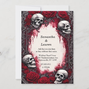 Watercolor Lace Skulls Framed Goth Wedding Invitation