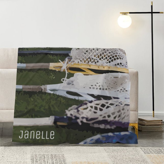Watercolor Lacrosse Sticks Fleece Blanket (Creator Uploaded)