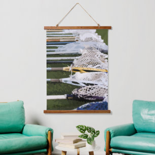 Watercolor Lacrosse Sticks Hanging Tapestry