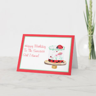 Watercolor Lady Bug Cake Happy Birthday Card