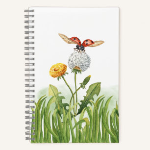 Watercolor Ladybug and Dandelions Notebook
