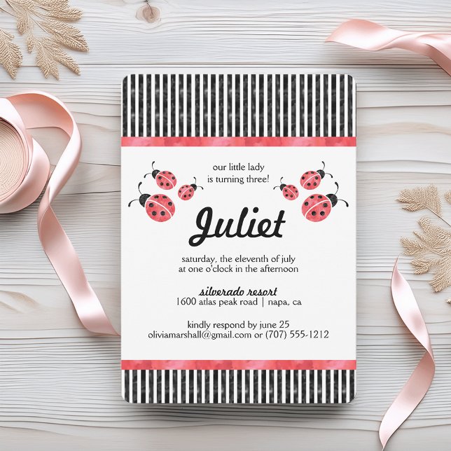 Watercolor Ladybug Birthday Party Invitations (Creator Uploaded)
