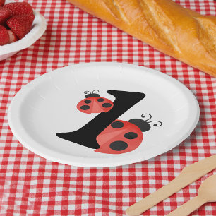 Watercolor Ladybug Birthday Party White Paper Plate