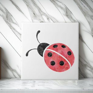 Watercolor Ladybug Ceramic Tile