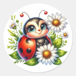 Watercolor Ladybug  Classic Round Sticker
