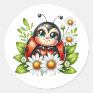 Watercolor Ladybug Classic Round Sticker