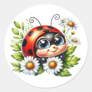 Watercolor Ladybug  Classic Round Sticker