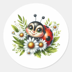 Watercolor Ladybug Classic Round Sticker