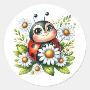 Watercolor Ladybug Classic Round Sticker