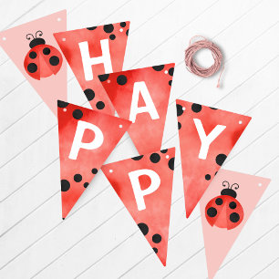 Watercolor Ladybug Happy Birthday Banner
