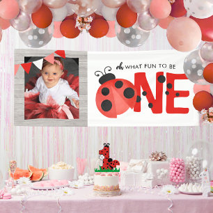 Watercolor Ladybug Oh What Fun ONE Photo Party Banner