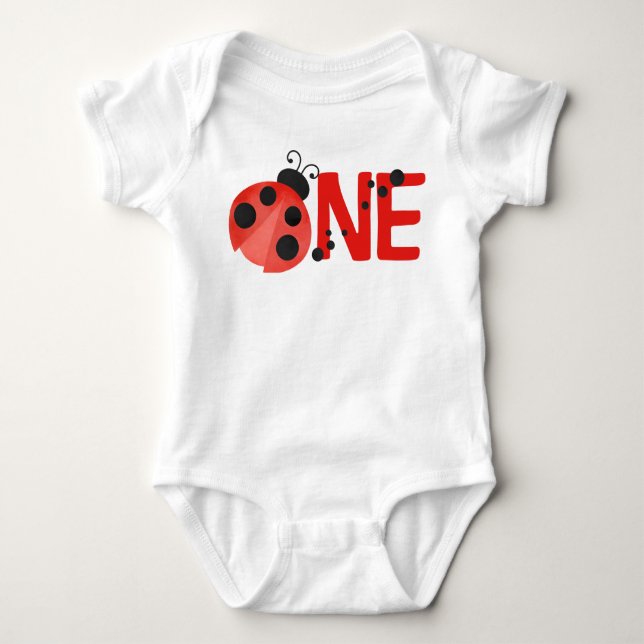 Watercolor Ladybug ONE 1st Birthday White Baby Bodysuit (Front)