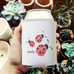 Watercolor Ladybug Personalised Can Cooler