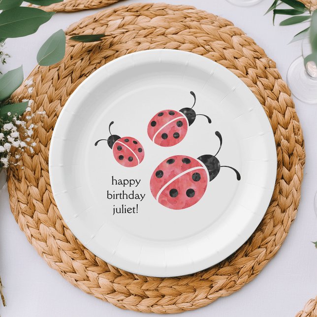 Watercolor Ladybug Personalised Paper Plates (Creator Uploaded)
