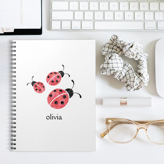 Watercolor Ladybug Personalised Spiral Notebook (Creator Uploaded)