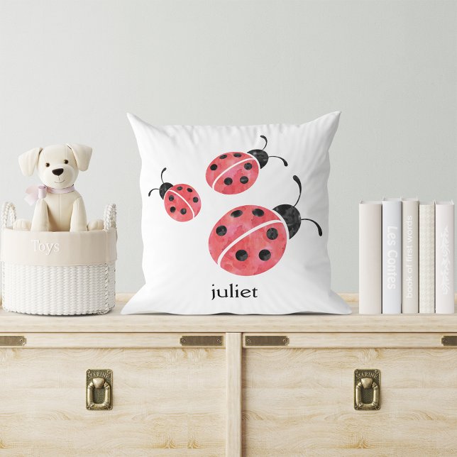 Watercolor Ladybug Personalised Throw Pillow (Creator Uploaded)