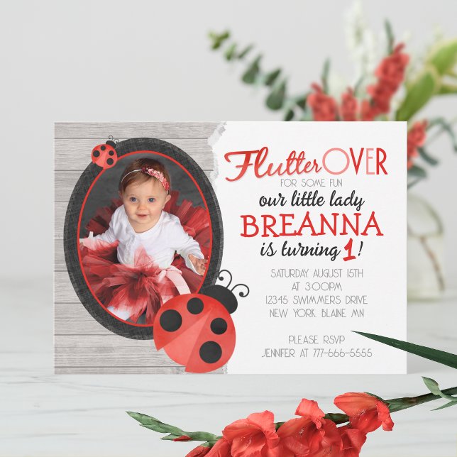 Watercolor Ladybug Photo Birthday Invitation (Sweet Watercolor Ladybug Birthday Photo Invitation. Available printed or digital download)