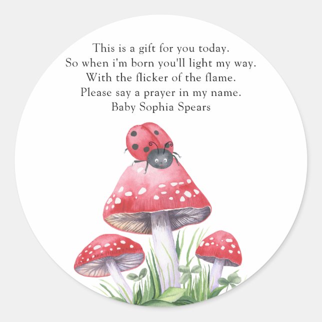 Watercolor ladybug. Prayer for candle  Classic Round Sticker (Front)