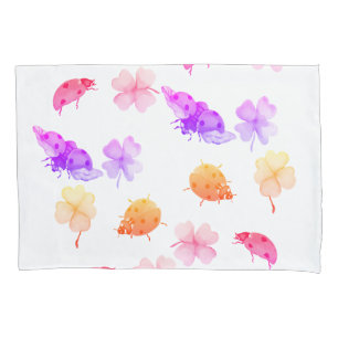 Watercolor ladybugs and four-leaf clovers pillowcase