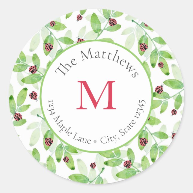  Watercolor Ladybugs & Leaves Pattern labels (Front)