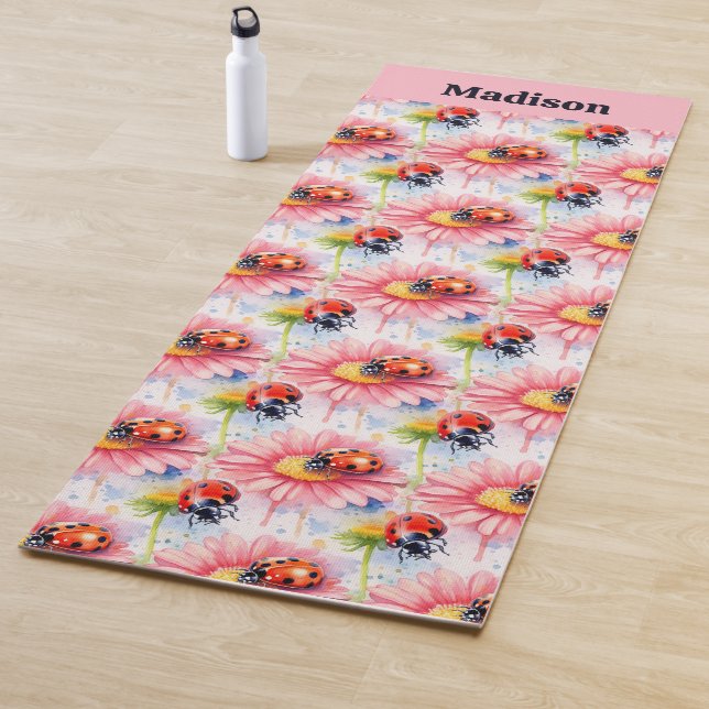 Watercolor Ladybugs on Flowers Yoga Mat (In Situ)