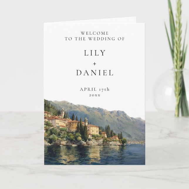 Watercolor Lake Como Elegant Wedding Program (Front)