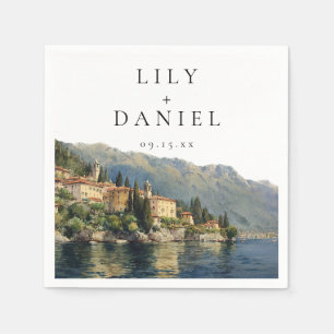Watercolor Lake Como Italian Destination Wedding Napkin