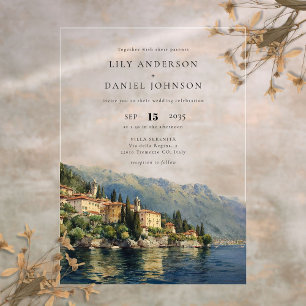 Watercolor Lake Como Italy Destination Wedding Acrylic Invitations