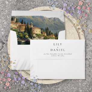 Watercolor Lake Como Italy Wedding Return Address Envelope