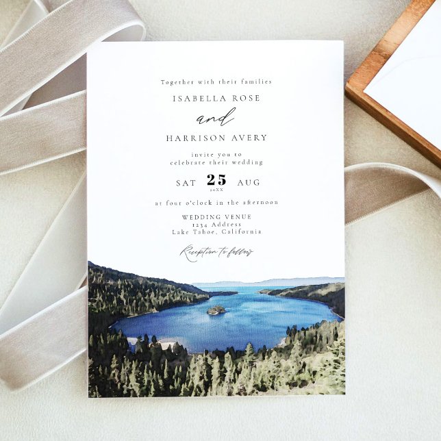Watercolor Lake Tahoe National Park Wedding Invitation (Creator Uploaded)