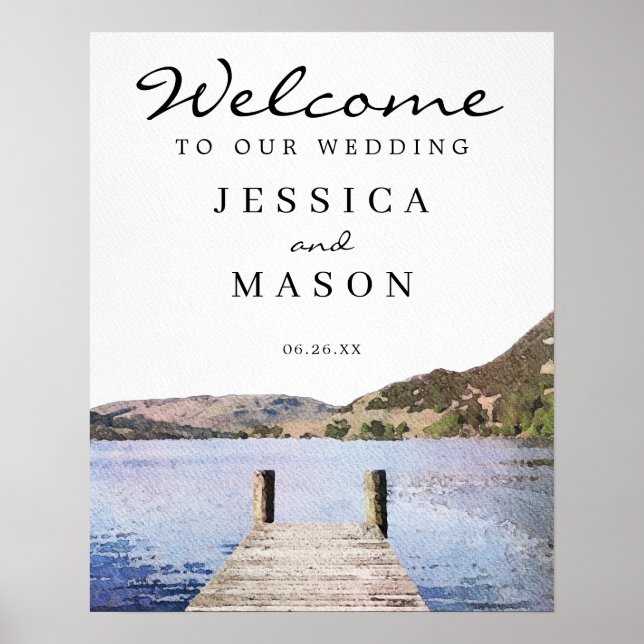 Watercolor Lake Wedding Welcome Sign (Front)