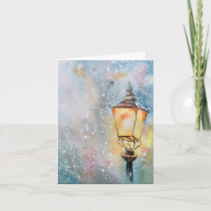 Watercolor Lamp Christmas Card Cozy Holiday