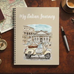 Watercolor Landmarks Vintage Vespa Italian Travel  Notebook