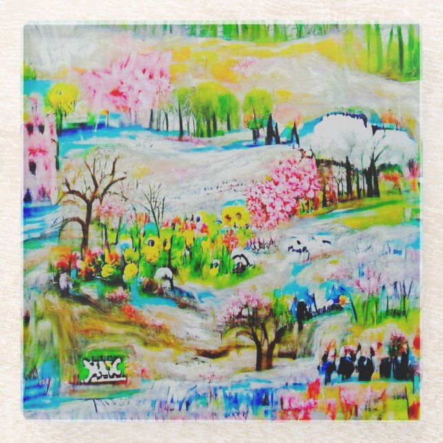Watercolor Landscape 2 Glass Coaster (Front)