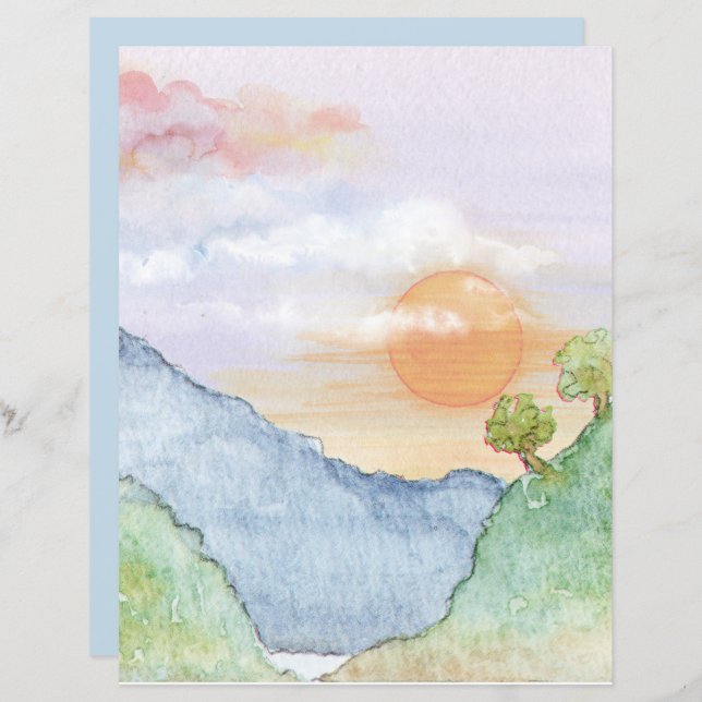 Watercolor Landscape 8.5X11 Scrapbook Paper (Front/Back)