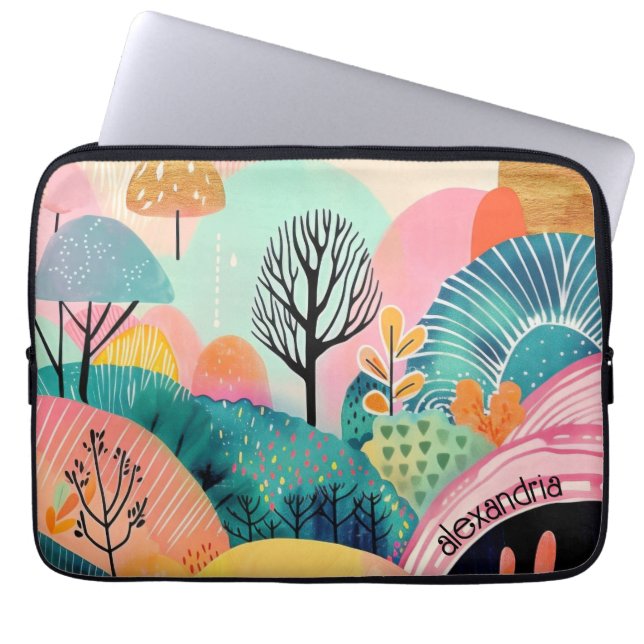 Watercolor Landscape Abstract Painterly With Name Laptop Sleeve (Front)