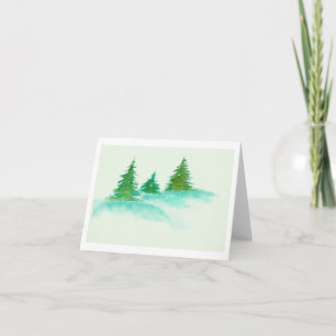 Watercolor Landscape Art Trees Happy Holidays Holiday Card