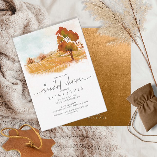 Watercolor Landscape Bridal Shower Autumn ID786 Invitation (Front/Back In Situ)