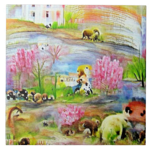 Watercolor Landscape  Ceramic Tile