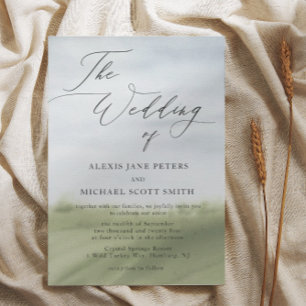 Watercolor Landscape Farm Calligraphy Wedding Invitation