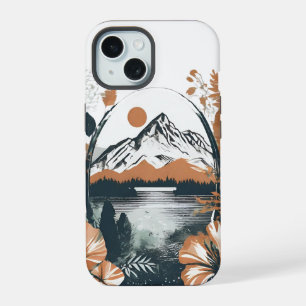 watercolor landscape, mountain in front of idyllic iPhone 15 case