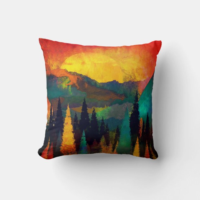 Watercolor Landscape Mountain Painting  Cushion (Front)