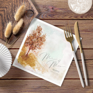 Watercolor Landscape Mr & Mrs Autumn Gold ID786 Napkin