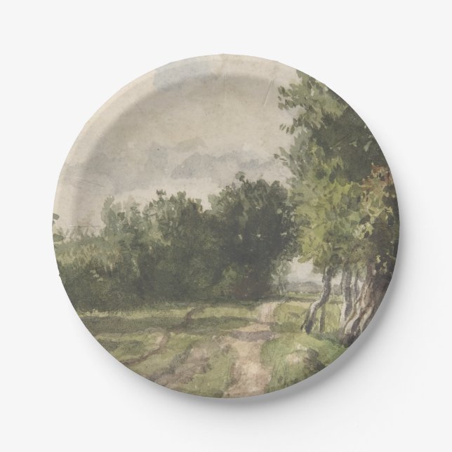 Watercolor Landscape of Path - Constant Troyon Paper Plate (Front)