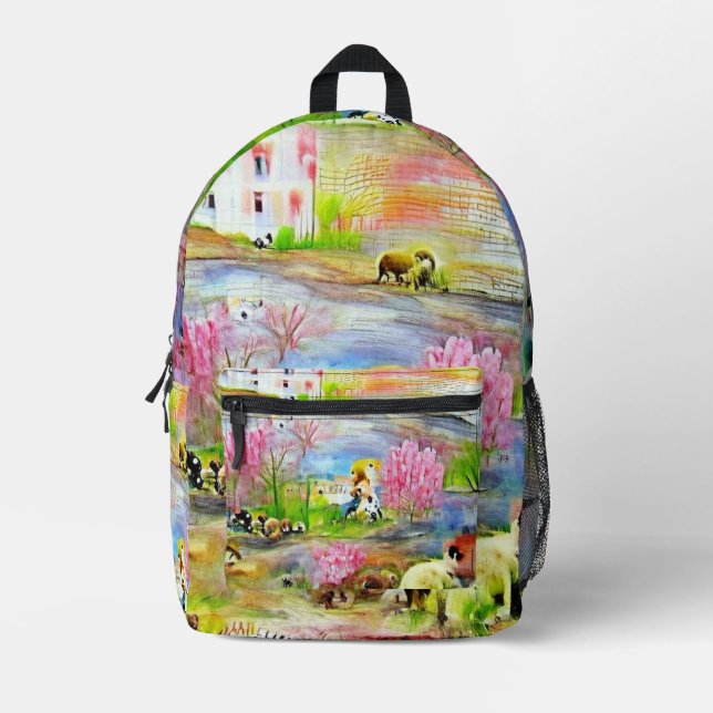 Watercolor Landscape  Printed Backpack (Front)